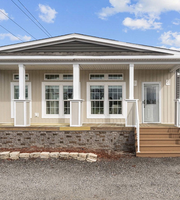 legant exterior of a custom-built manufactured home in Florida